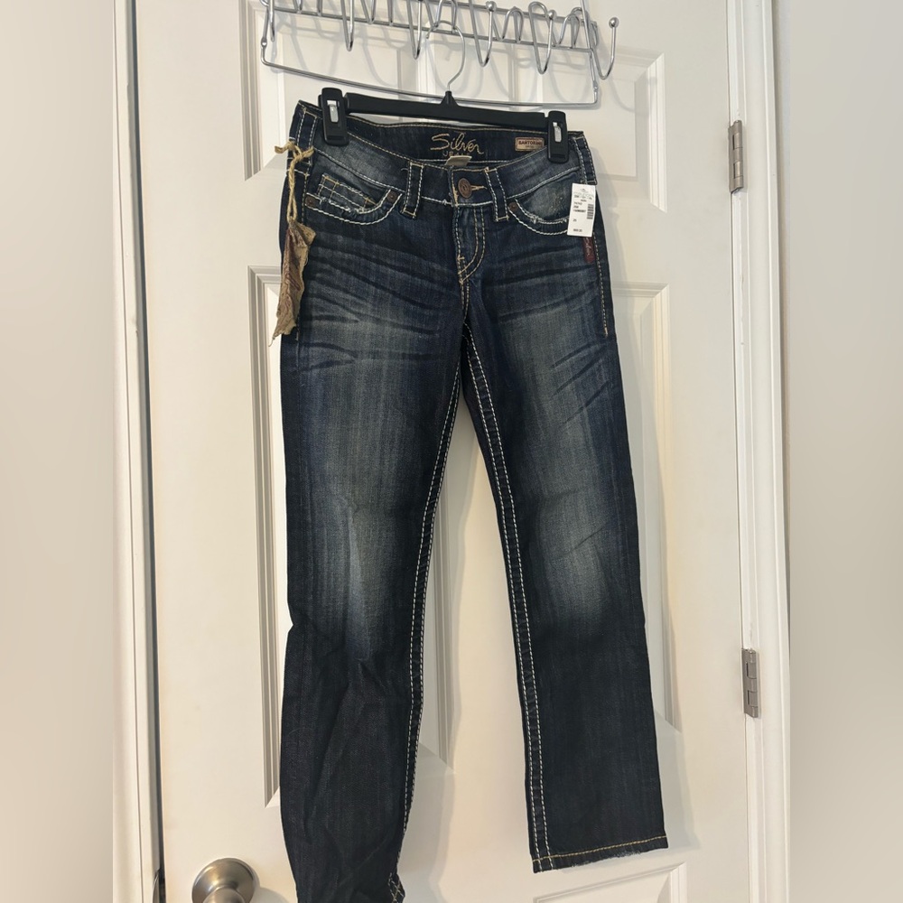 NWTO Silver Santorini Jean Capri Indigo Slim Jeans with Contrast Stitching sz25